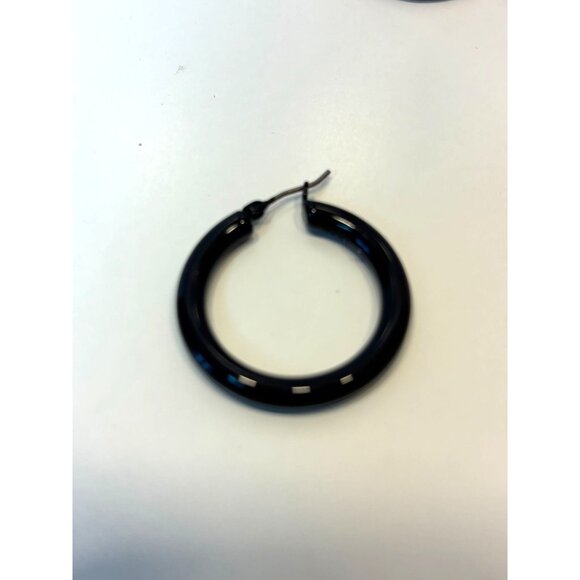 DKNY BLACK HOOP EARRINGS - Picture 3 of 3